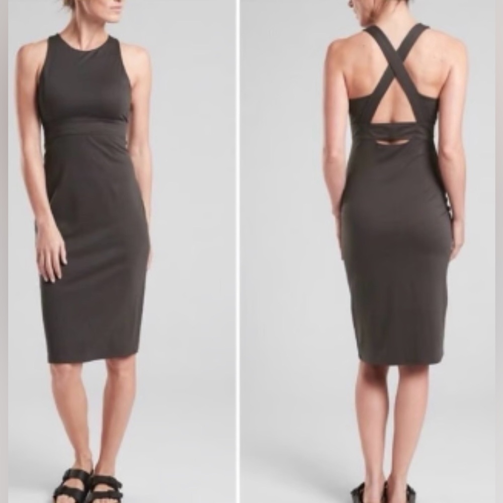 NWT NEW Athleta Deep Olive Green Gray Deep Breath Bralette Travel Dress 777122 L